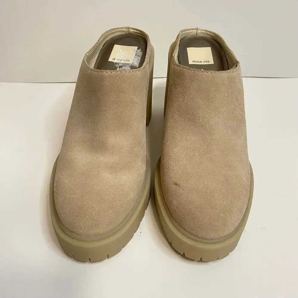 Dolce Vita Women's Clogs Mules Platform Heels Carry Suede Cream Size 9.5 Chunky‎